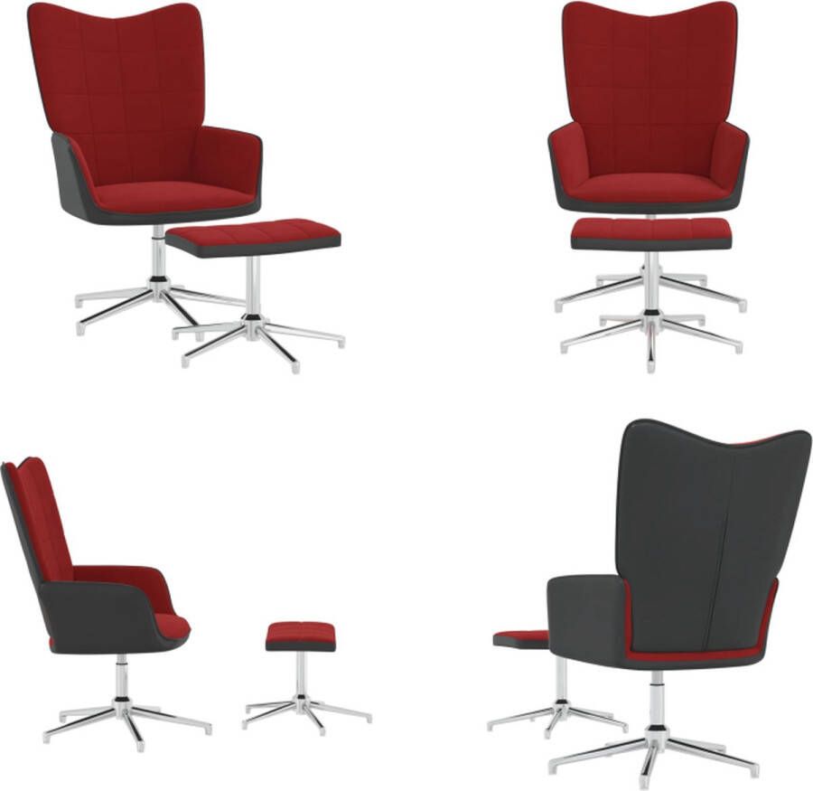 VidaXL Relaxstoel met voetenbank fluweel en PVC wijnrood Relaxstoel Met Voetenbank Relaxstoelen Met Voetenbanken Zetel Met Voetenbankje Zetels Met Voetenbankjes