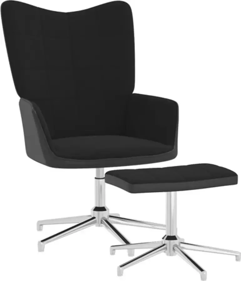 VidaXL Relaxstoel met voetenbank fluweel en PVC zwart