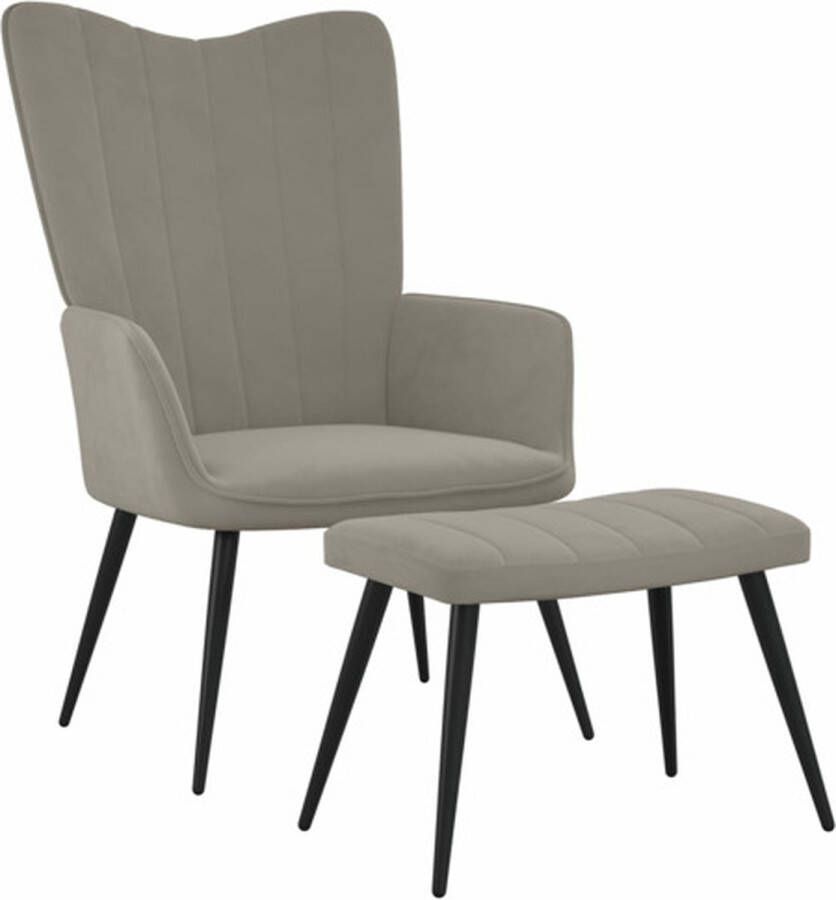 VIDAXL Relaxstoel met voetenbank fluweel lichtgrijs - Foto 1