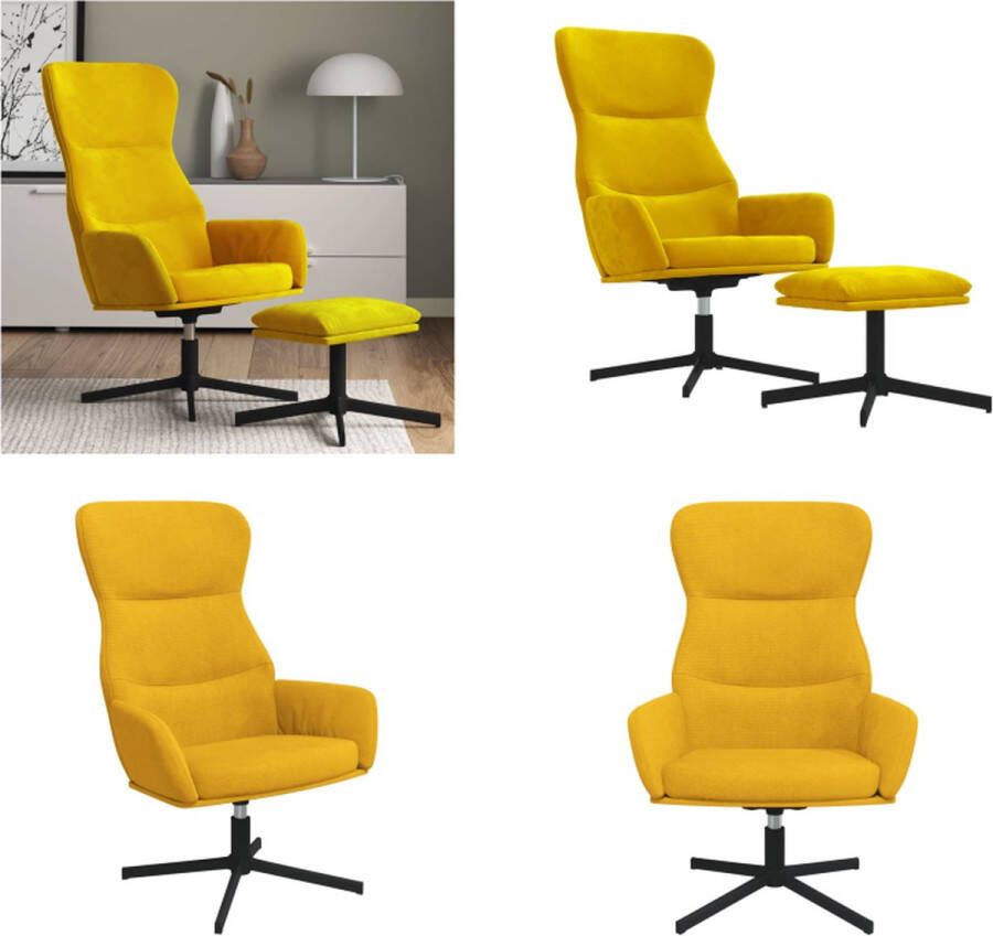 VidaXL Relaxstoel met voetenbank fluweel mosterdgeel Relaxstoel Met Voetenbank Relaxstoelen Met Voetenbanken Zetel Met Voetenbankje Relaxstoel - Foto 2
