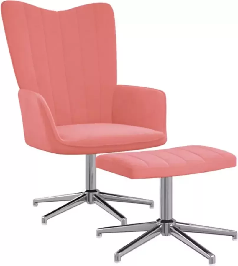 VIDAXL Relaxstoel met voetenbank fluweel roze - Foto 1