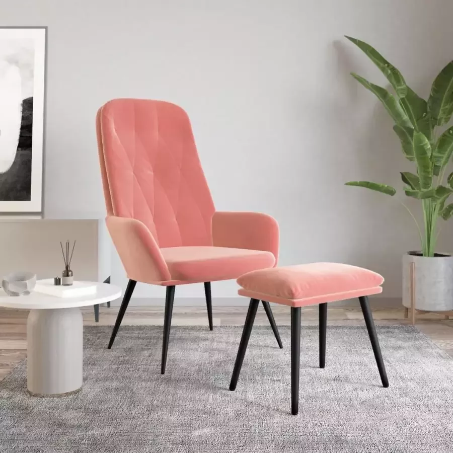 VIDAXL Relaxstoel met voetenbank fluweel roze - Foto 2