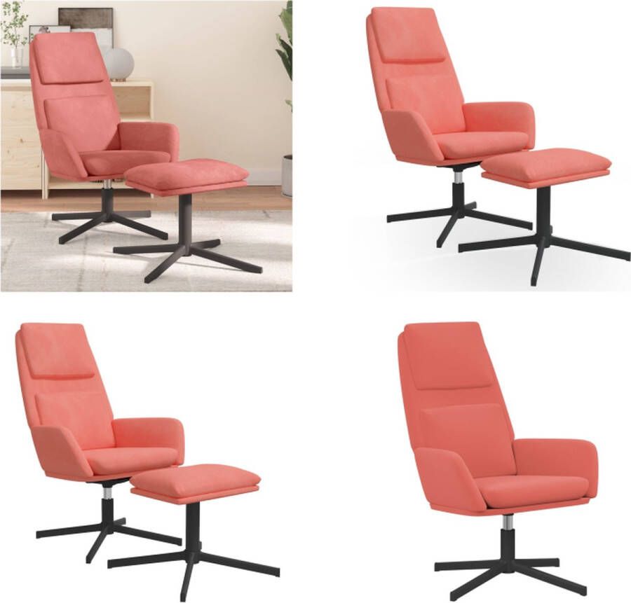 VidaXL Relaxstoel met voetenbank fluweel roze Relaxstoel Met Voetenbank Relaxstoelen Met Voetenbanken Zetel Met Voetenbankje Relaxstoel