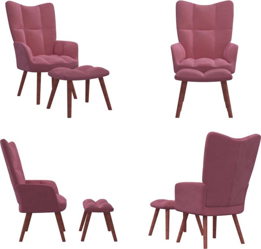 VidaXL Relaxstoel met voetenbank fluweel roze Relaxstoel Met Voetenbank Relaxstoelen Met Voetenbanken Zetel Met Voetenbankje Zetels Met Voetenbankjes