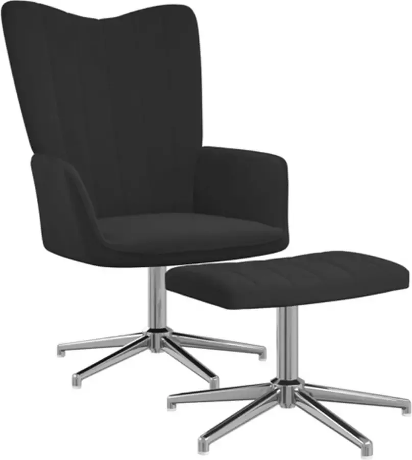 VidaXL Relaxstoel met voetenbank fluweel zwart - Foto 1