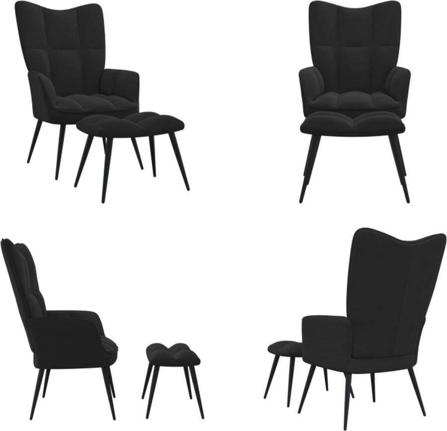 VidaXL Relaxstoel met voetenbank fluweel zwart Relaxstoel Met Voetenbank Relaxstoelen Met Voetenbanken Zetel Met Voetenbankje Zetels Met Voetenbankjes - Foto 3