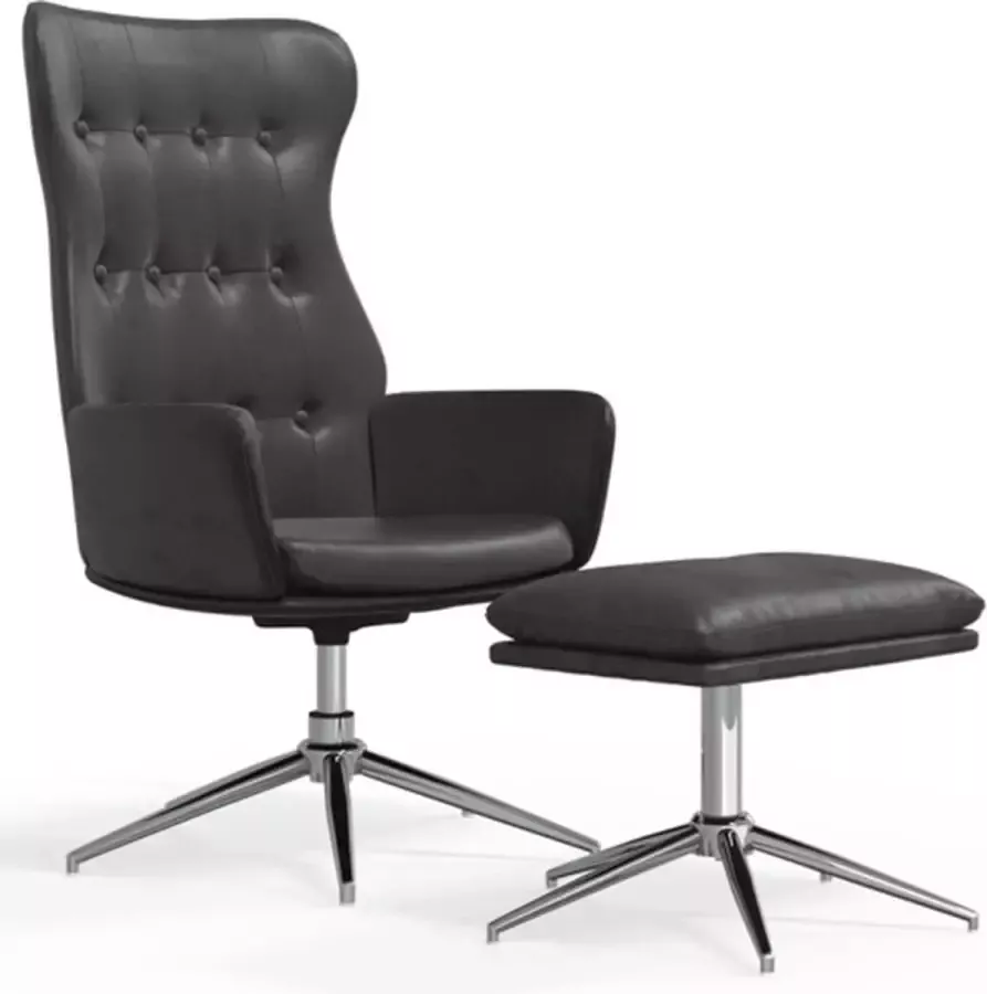 VIDAXL Relaxstoel met voetenbank kunstleer glanzend zwart - Foto 2