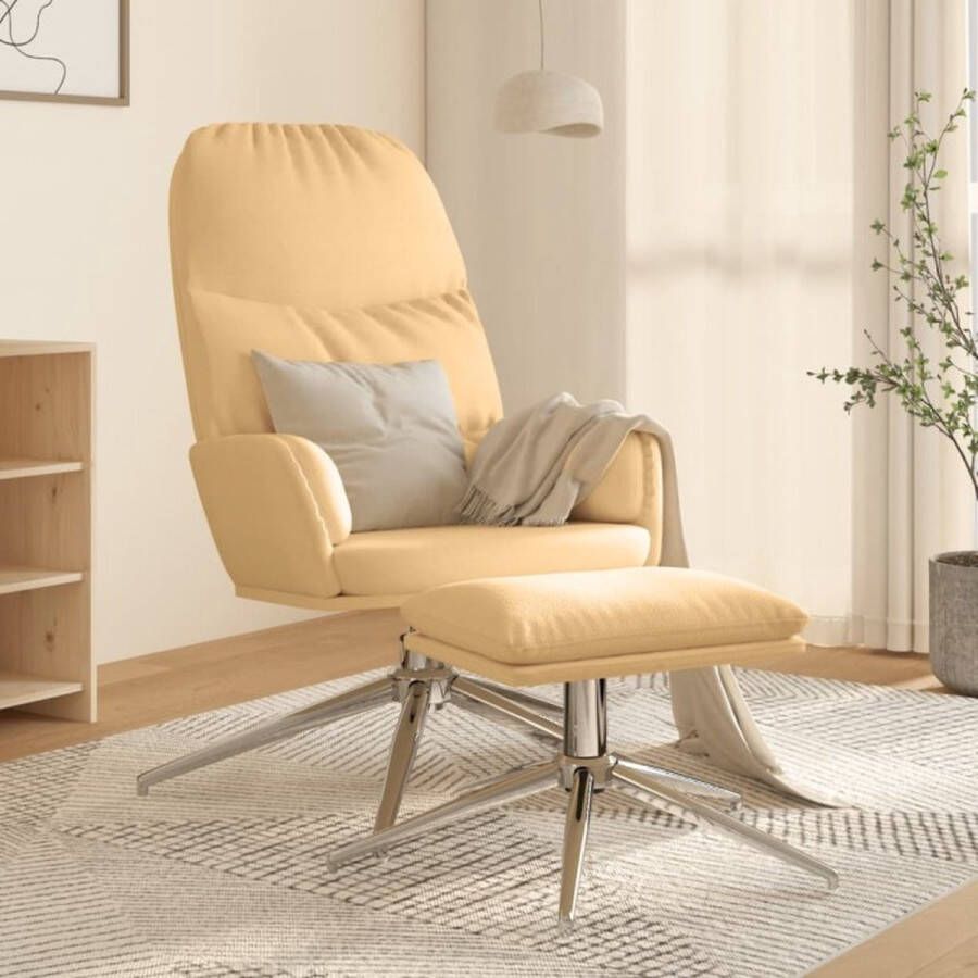 VIDAXL Relaxstoel met voetenbank kunstsuède crèmewit - Foto 2