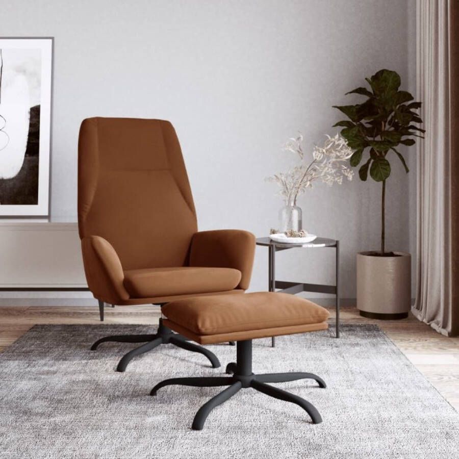 VidaXL Relaxstoel met voetenbank microvezelstof bruin - Foto 2