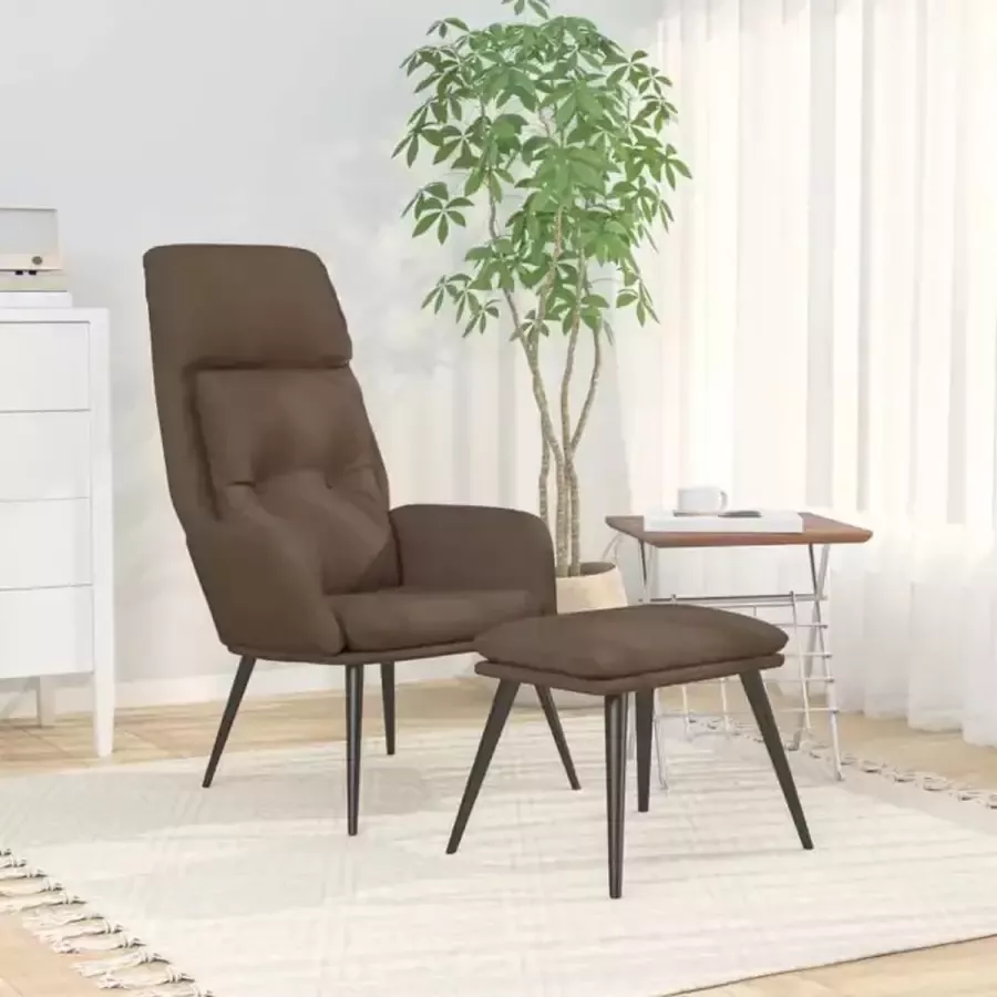 VidaXL Relaxstoel met voetenbank microvezelstof bruin - Foto 2