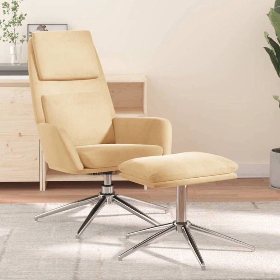 VIDAXL Relaxstoel met voetenbank microvezelstof crèmekleurig - Foto 2