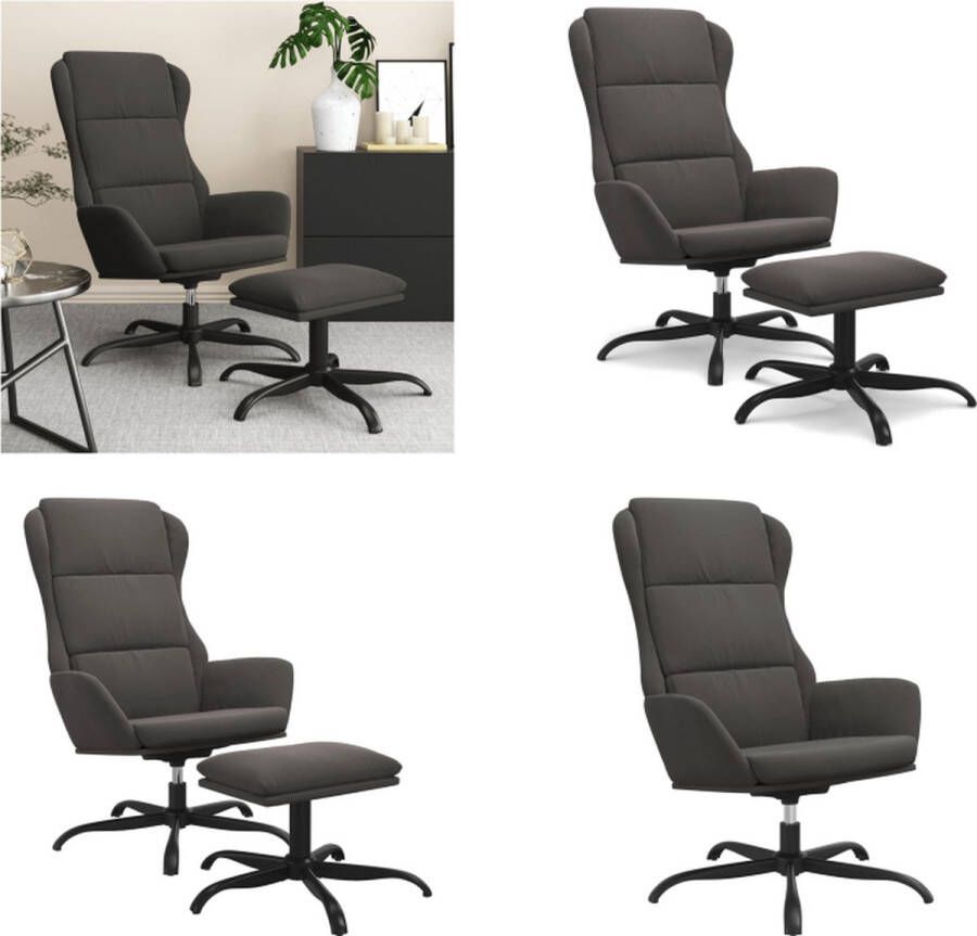VidaXL Relaxstoel met voetenbank microvezelstof donkergrijs Relaxstoel Met Voetenbank Relaxstoelen Met Voetenbanken Zetel Met Voetenbankje Relaxstoel