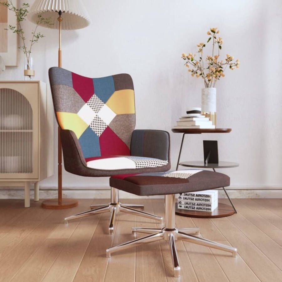 VidaXL Relaxstoel met voetenbank patchwork stof - Foto 2