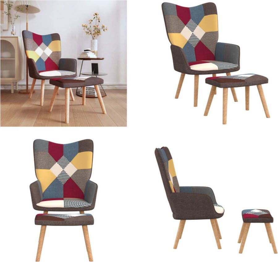 VidaXL Relaxstoel met voetenbank patchwork stof Relaxstoel Met Voetenbank Relaxstoelen Met Voetenbanken Zetel Met Voetenbankje Zetels Met Voetenbankjes - Foto 2