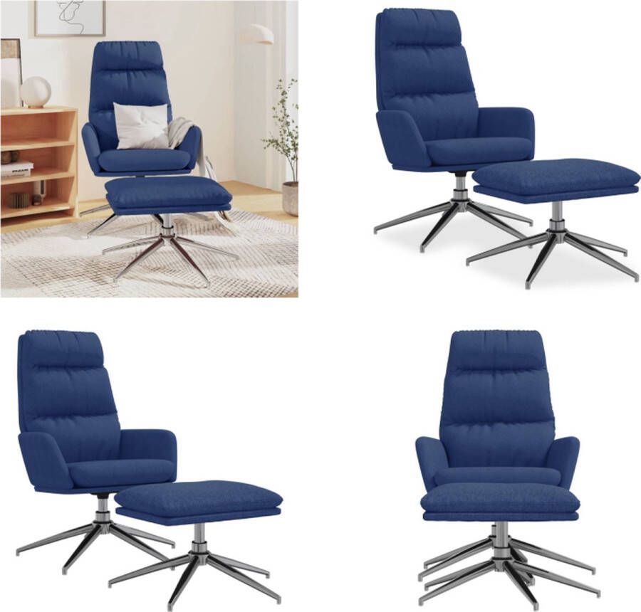 VidaXL Relaxstoel met voetenbank stof blauw Relaxstoel Met Voetenbank Relaxstoelen Met Voetenbanken Zetel Met Voetenbankje Relaxstoel