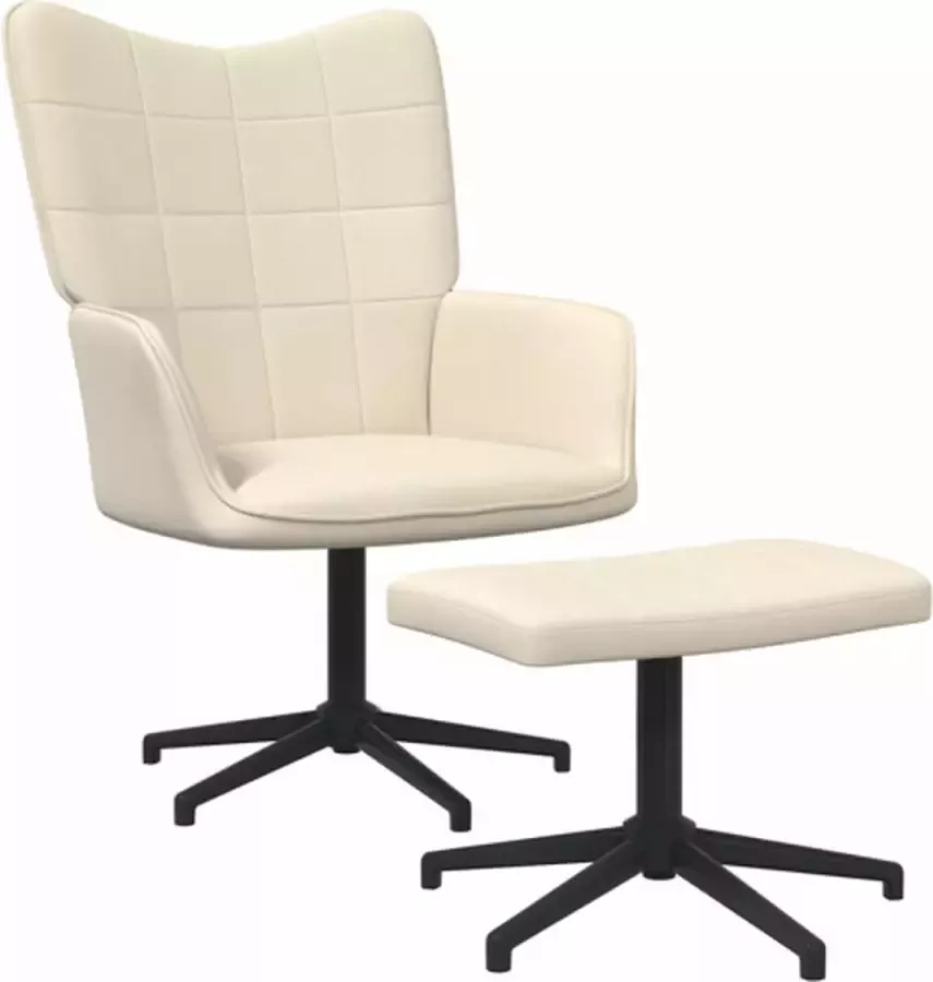 VIDAXL Relaxstoel met voetenbank stof crèmekleurig