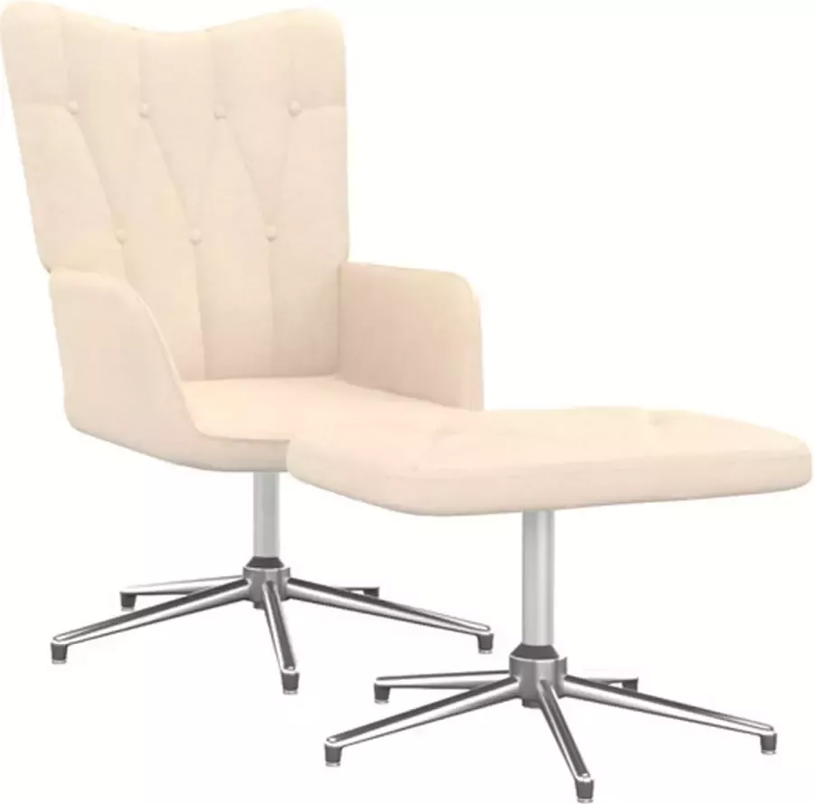 VidaXL Relaxstoel met voetenbank stof crèmekleurig