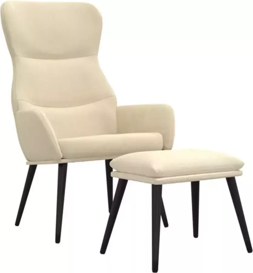 VIDAXL Relaxstoel met voetenbank stof crèmekleurig - Foto 2