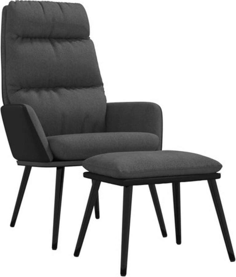 VIDAXL Relaxstoel met voetenbank stof en kunstleer donkergrijs - Foto 2
