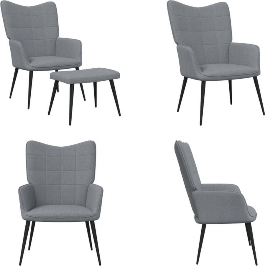 VidaXL Relaxstoel met voetenbank stof lichtgrijs Relaxstoel Met Voetenbank Relaxstoelen Met Voetenbanken Zetel Met Voetenbankje Zetels Met Voetenbankjes - Foto 3