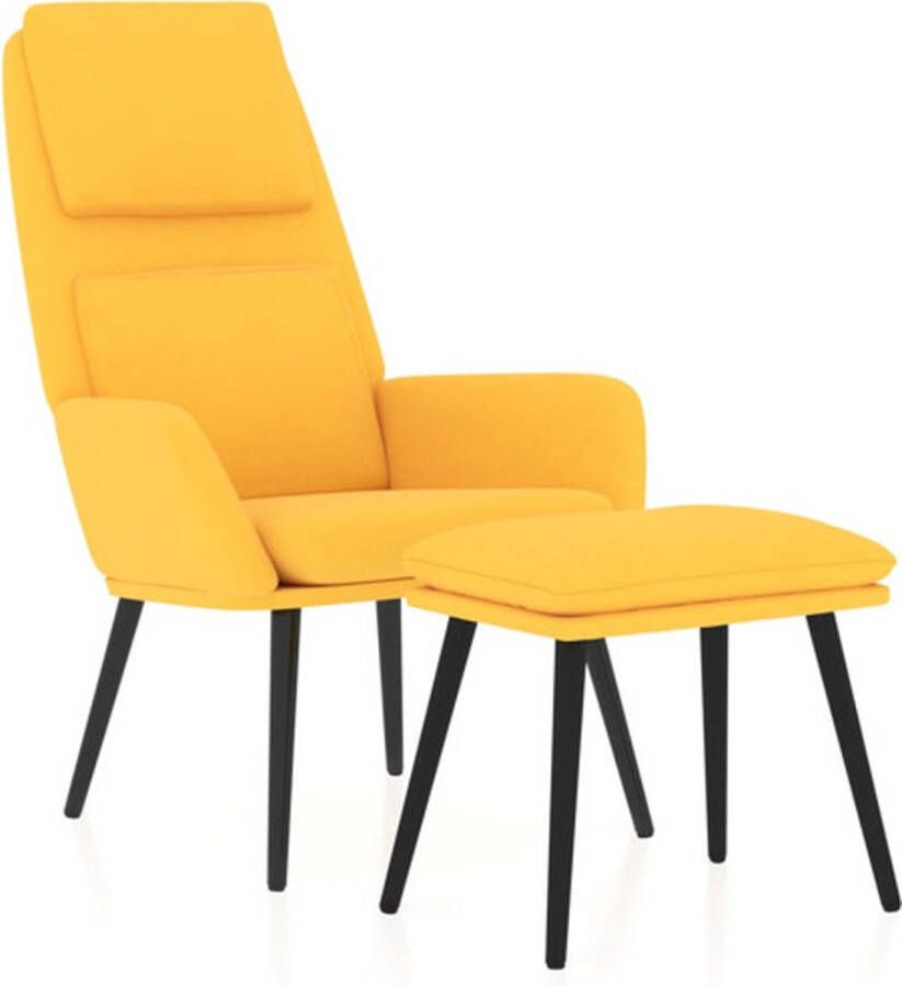 VidaXL Relaxstoel met voetenbank stof mosterdgeel - Foto 2