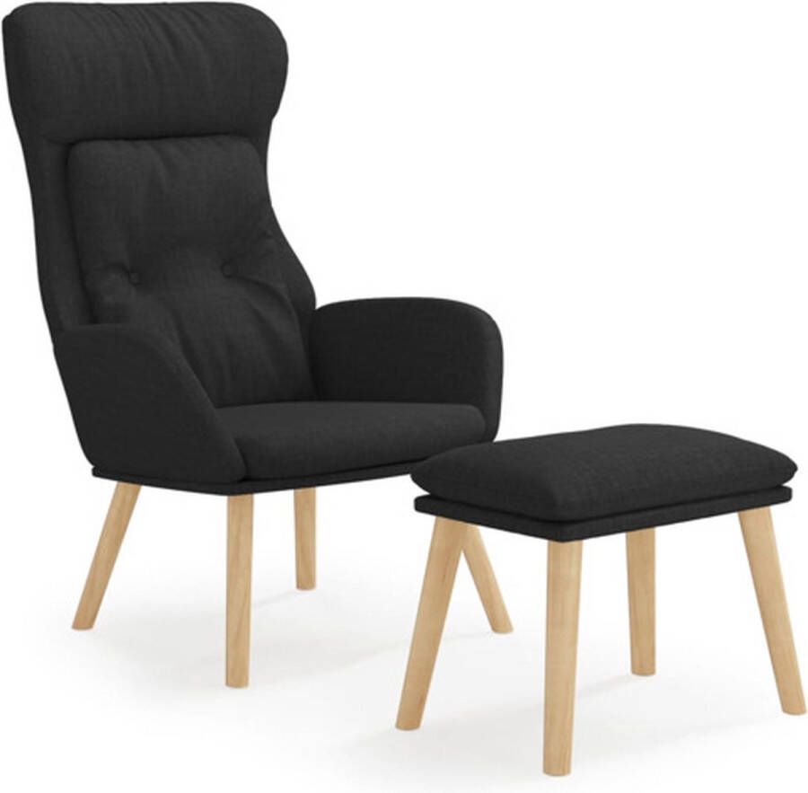 VidaXL Relaxstoel met voetenbank stof zwart - Foto 5