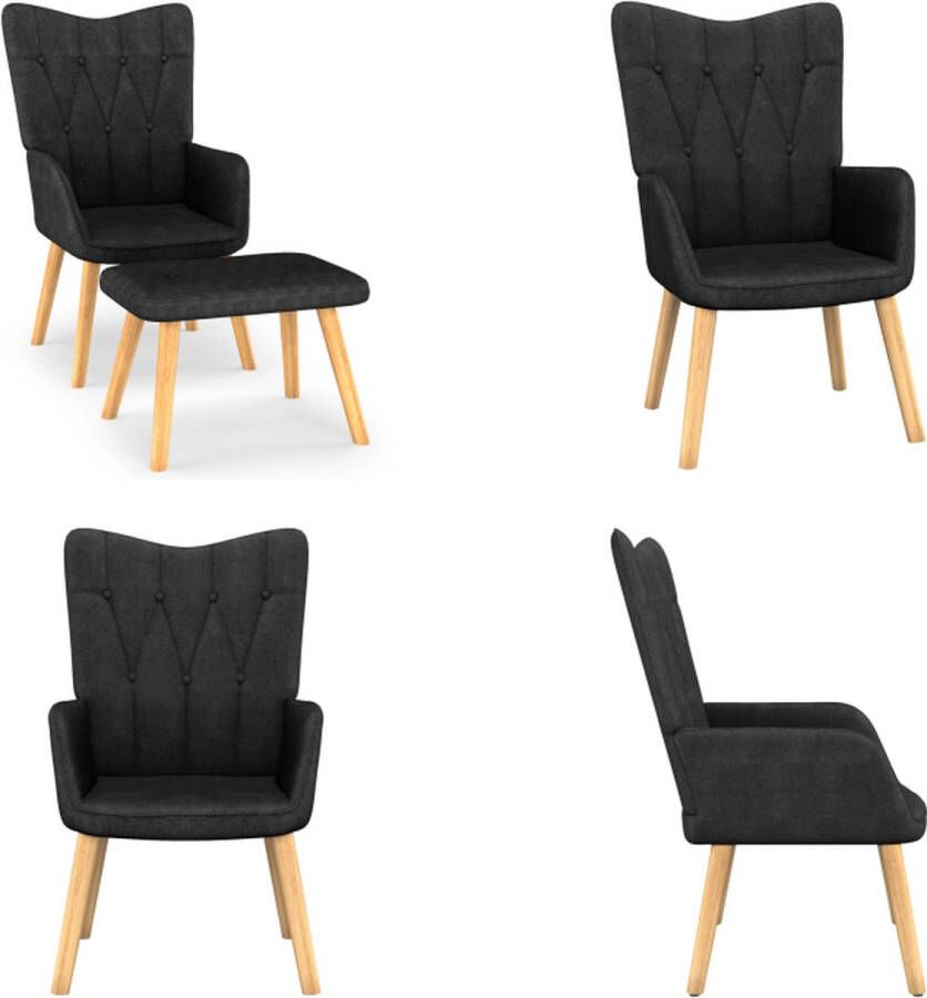 VidaXL Relaxstoel met voetenbank stof zwart Relaxstoel Met Voetenbank Relaxstoelen Met Voetenbanken Zetel Met Voetenbankje Zetels Met Voetenbankjes - Foto 4