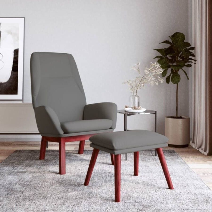 VidaXL Relaxstoel met voetenbankje stof lichtgrijs - Foto 3