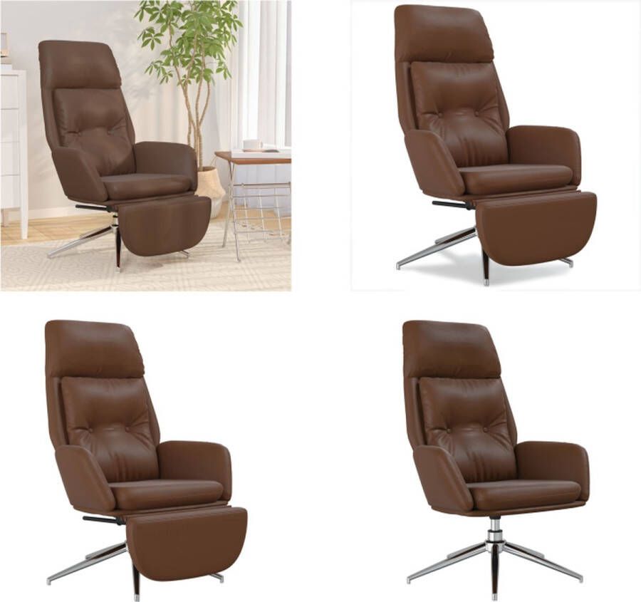 VidaXL Relaxstoel met voetensteun echt leer en kunstleer bruin Relaxstoel Met Voetenbank Relaxstoelen Met Voetenbanken Zetel Met Voetenbankje Relaxstoel