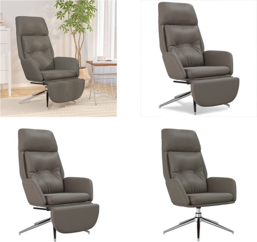 VidaXL Relaxstoel met voetensteun echt leer en kunstleer grijs Relaxstoel Met Voetenbank Relaxstoelen Met Voetenbanken Zetel Met Voetenbankje Relaxstoel