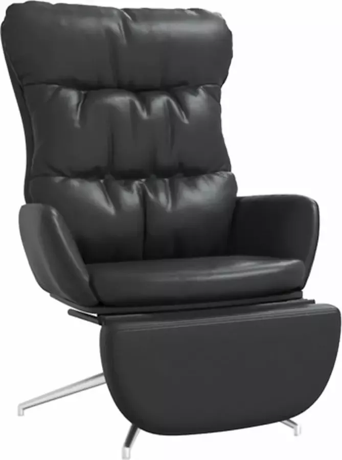 VidaXL Relaxstoel met voetensteun echt leer en kunstleer zwart - Foto 2