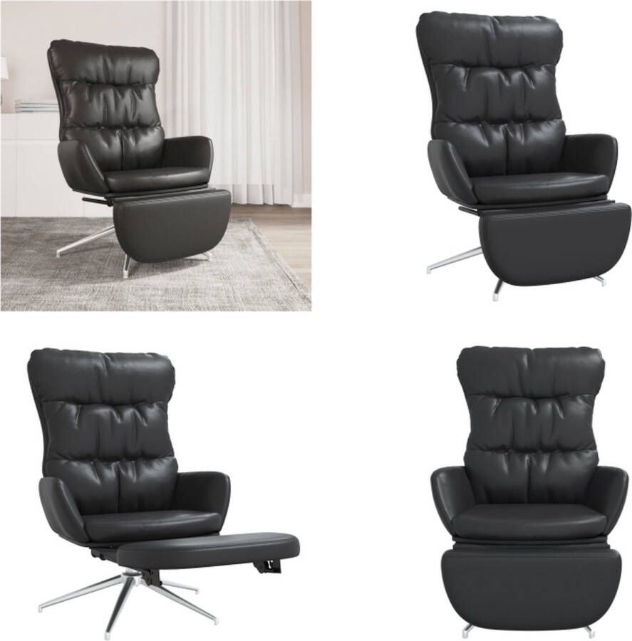VidaXL Relaxstoel met voetensteun echt leer en kunstleer zwart Relaxstoel Met Voetenbank Relaxstoelen Met Voetenbanken Zetel Met Voetenbankje Relaxstoel