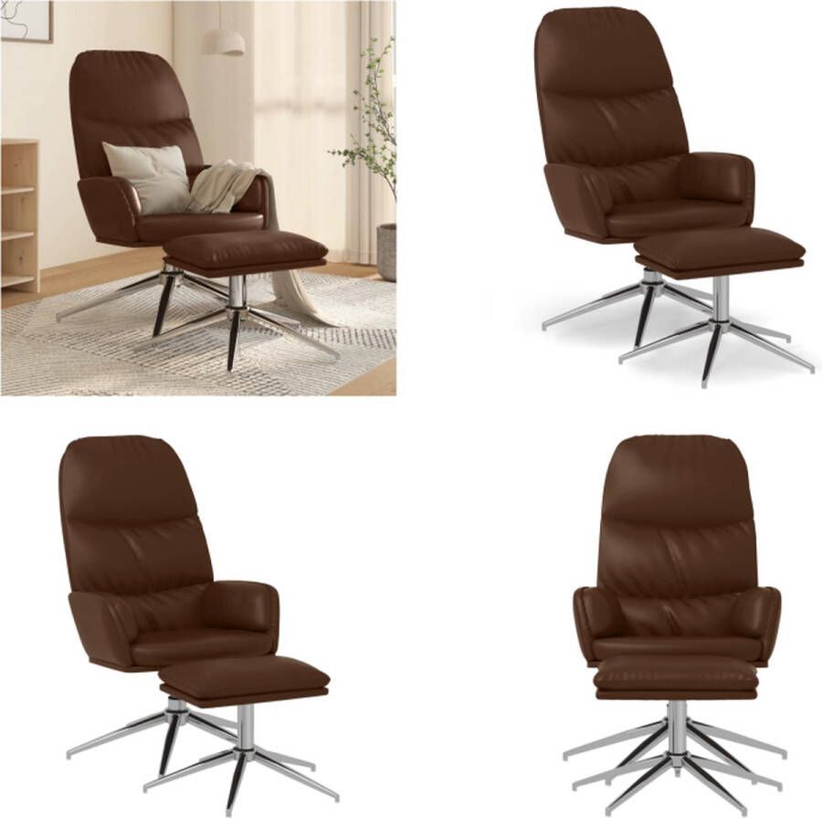 VidaXL Relaxstoel met voetensteun kunstleer glanzend bruin Relaxstoel Met Voetenbank Relaxstoelen Met Voetenbanken Zetel Met Voetenbankje Relaxstoel