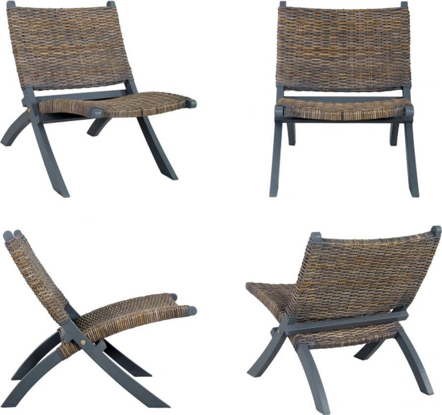 VidaXL Relaxstoel natuurlijk kubu rattan en massief mahoniehout grijs Relaxstoel Relaxstoelen Stoel Stoelen