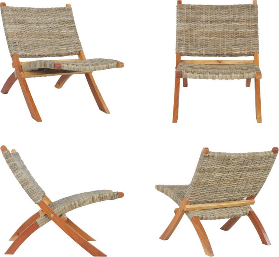 VidaXL Relaxstoel natuurlijk kubu rattan en massief mahoniehout Relaxstoel Relaxstoelen Stoel Stoelen
