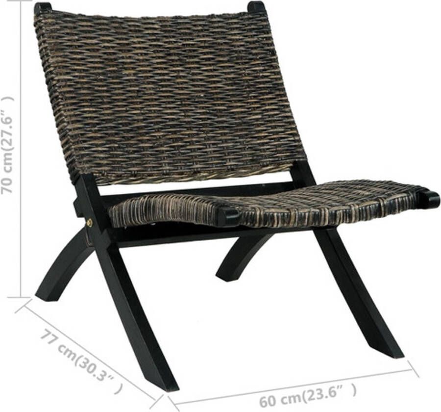 VidaXL Relaxstoel natuurlijk kubu rattan en massief mahoniehout zwart - Foto 2