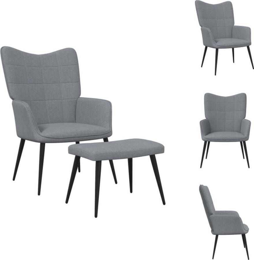 VidaXL Relaxstoel Met Voetenbank Relaxstoelen Met Voetenbanken Zetel Met Voetenbankje Zetels Met Voetenbankjes Relaxstoel met voetenbank stof lichtgrijs - Foto 2