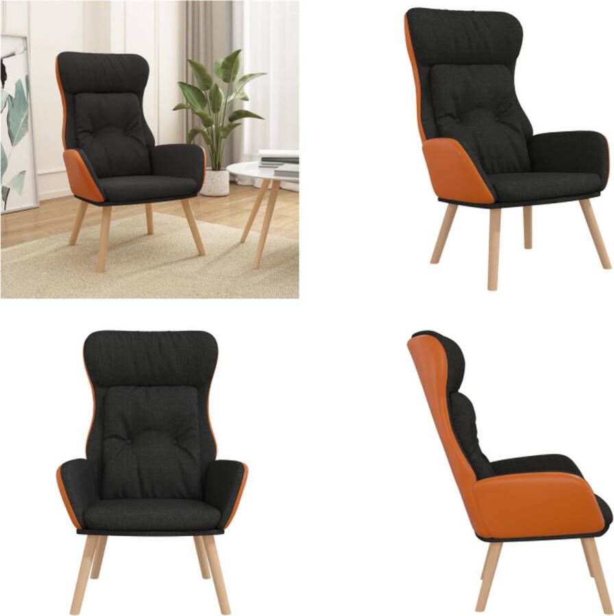 VidaXL Relaxstoel stof en PVC zwart Relaxstoel Relaxstoelen Fauteuil Relaxfauteuil - Foto 2