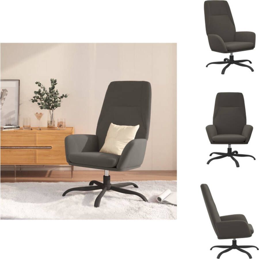 VidaXL Relaxstoel Velours Donkergrijs 70 x 77 x 94 cm 360 graden draaibaar Fauteuil