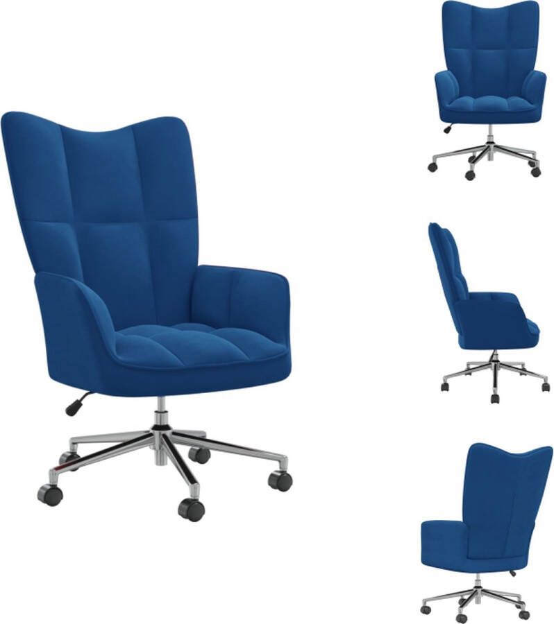 VidaXL Relaxstoel Velvet Blauw 61.5x69x(94.5-102) cm Hoogte verstelbaar Fauteuil