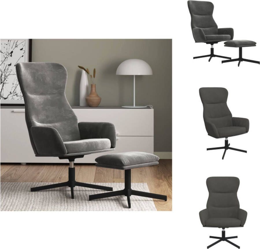VidaXL Relaxstoel Velvet Donkergrijs 70 x 77 x 94 cm Comfortabele stoel met voetenbank Fauteuil