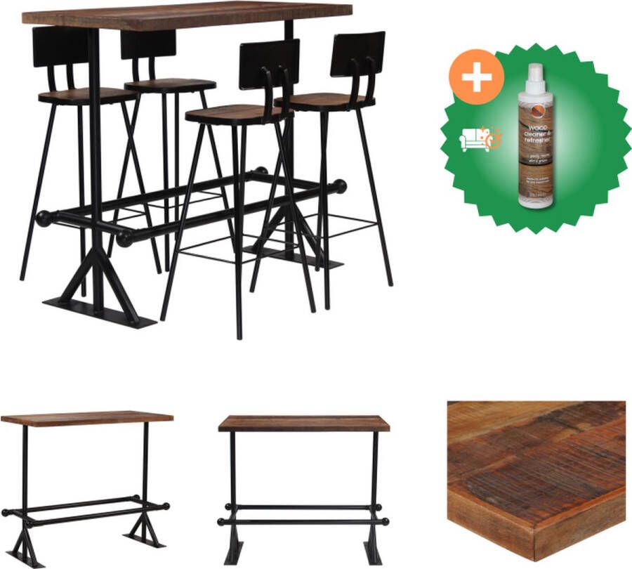 VidaXL Retro Barset Gerecycled hout en staal Bartafel 120x60x107cm Stoel 45x36x99cm Set tafel en stoelen Inclusief Houtreiniger en verfrisser