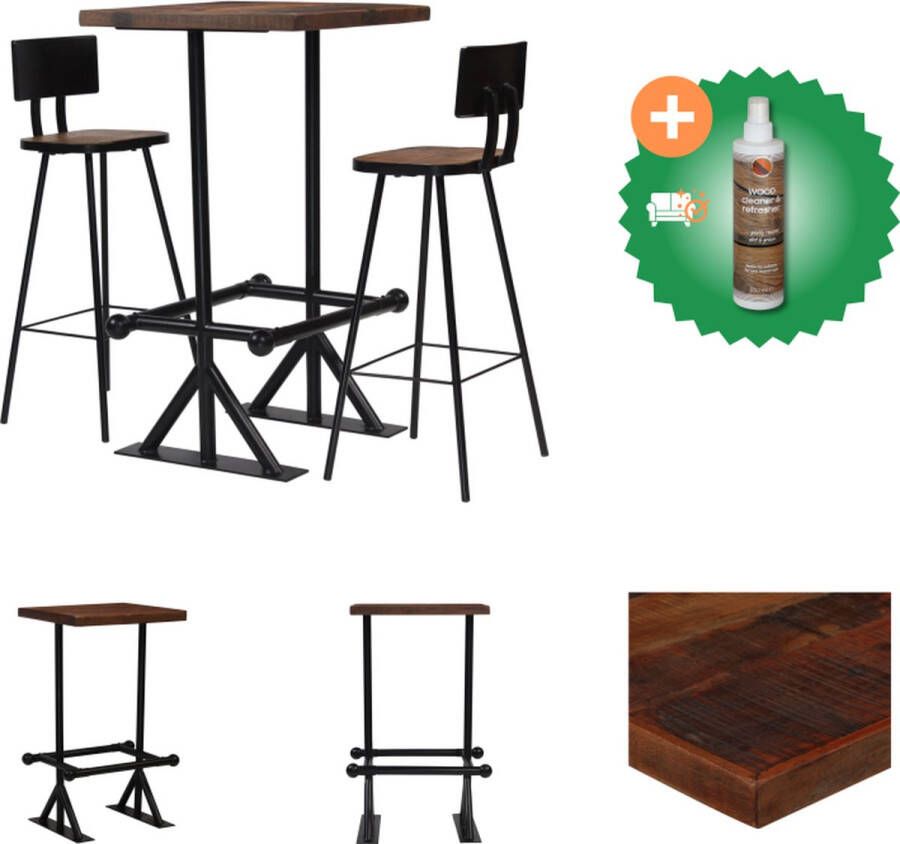 VidaXL Retro Barset Gerecycled Hout Industriële Stijl Bartafel 60x60x107cm Barstoel 45x36x99cm Set tafel en stoelen Inclusief Houtreiniger en verfrisser