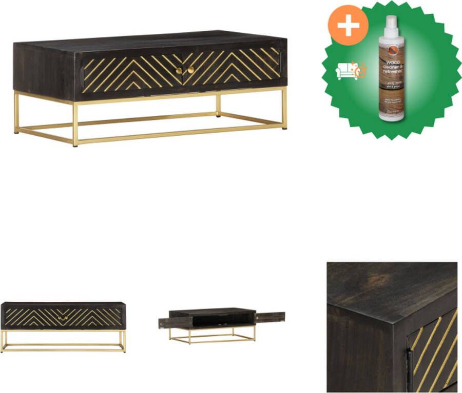 VidaXL Retro Bijzettafel Massief Mangohout 90 x 50 x 35 cm Zwart en Goudkleurig Tafel Inclusief Houtreiniger en verfrisser