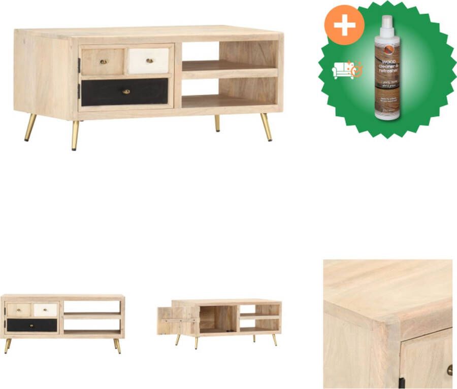 VidaXL Retro Bijzettafel Salontafel van Massief Mangohout 90 x 45 x 40 cm Uniek en Stabiel Tafel Inclusief Houtreiniger en verfrisser