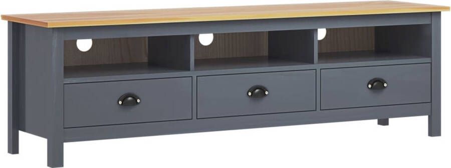 vidaXL Retro Design TV-Meubel Massief Grenenhout Grijs en Honingbruin 158 x 40 x 47 cm 3 Planken 3 Lades Eenvoudige Montage