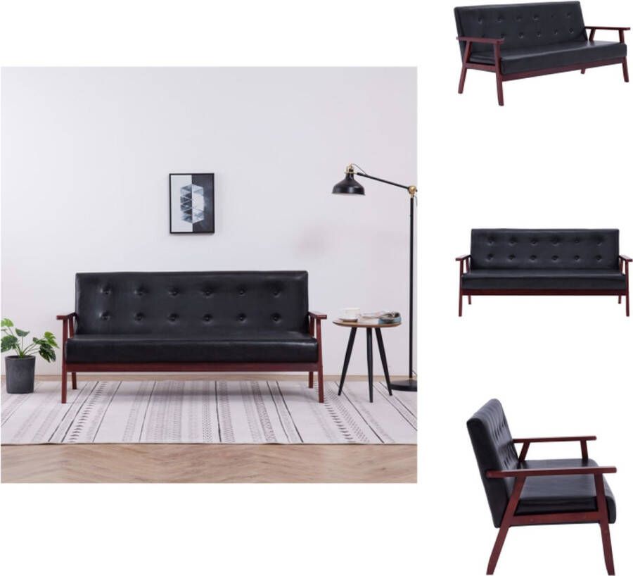 VidaXL Retro Driezitsbank Kunstleer Stabiel Houten Frame Zwart Bank