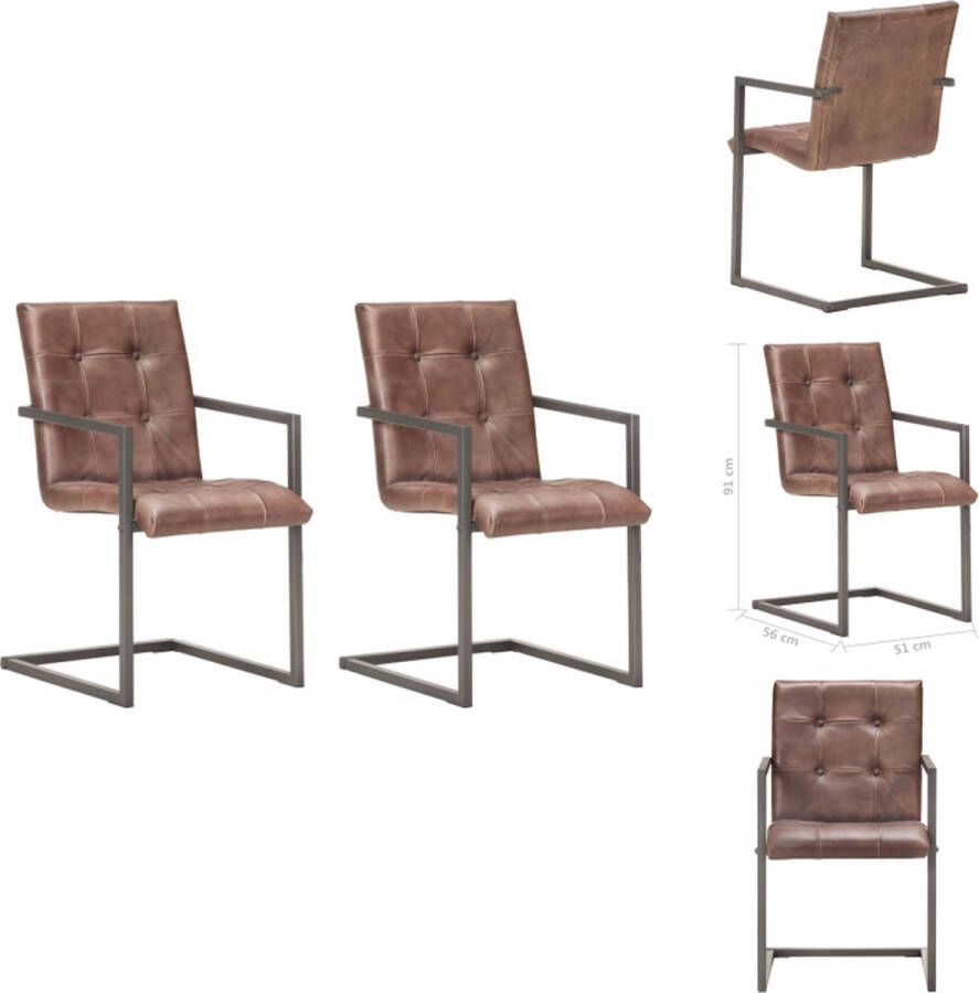 VidaXL Eetkamerstoelen Retro Stoelen 51x56x91 cm Verweerd Bruin Echt Leer IJzer met Gunmetal Afwerking Eetkamerstoel - Foto 2
