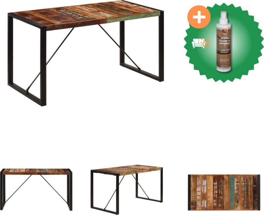 VidaXL Retro Eetkamertafel Massief Gerecycled Hout 140 x 70 x 75 cm Gepoedercoat Staal Tafel Inclusief Houtreiniger en verfrisser