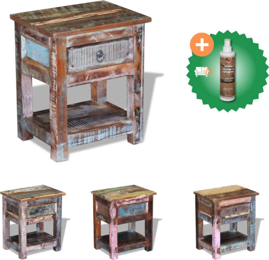 VidaXL Retro Houten Bijzettafel Meerkleurig 43 x 33 x 51 cm Massief Gerecycled Hout Tafel Inclusief Houtreiniger en verfrisser
